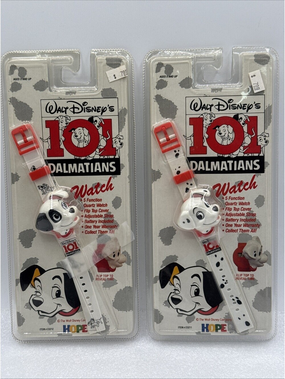 Two 1991 Walt Disney 101 Dalmatians Digital Watch Hope Industries Patch & Penny